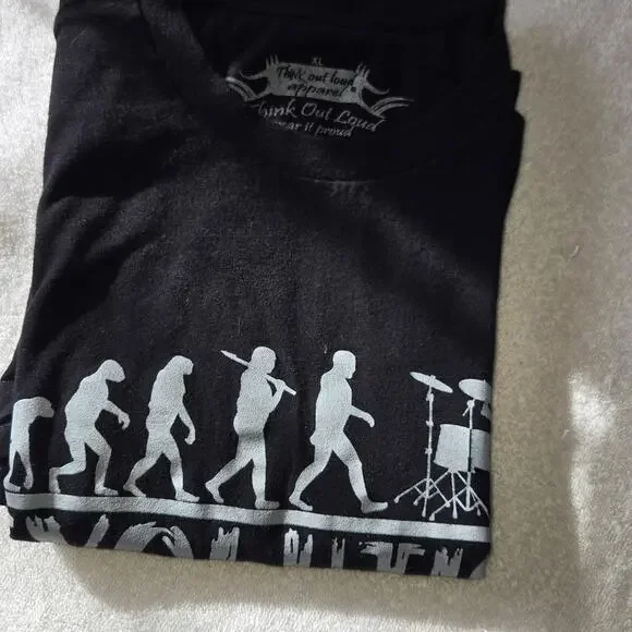 Think Out Loud Apparel NEW Evolution of Drummer Graphic Tee Black Crew Neck XL - Picture 3 of 3
